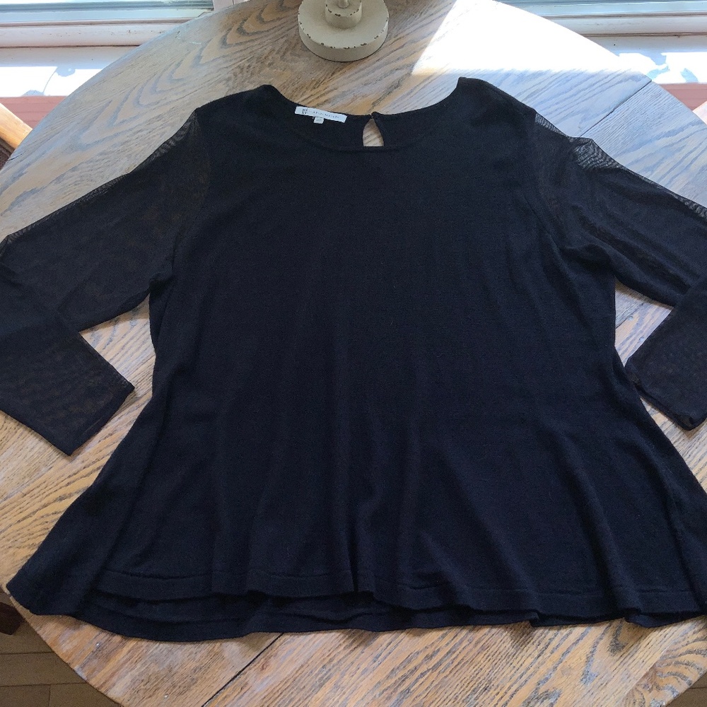HEIDI WEISEL black swing knit sweater with mesh knit sleeves/3XW